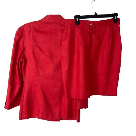 Pia Rucci Womens Linen Skirt Suit Size 10 Vintage Red Double Breasted Pockets - Picture 2 of 11